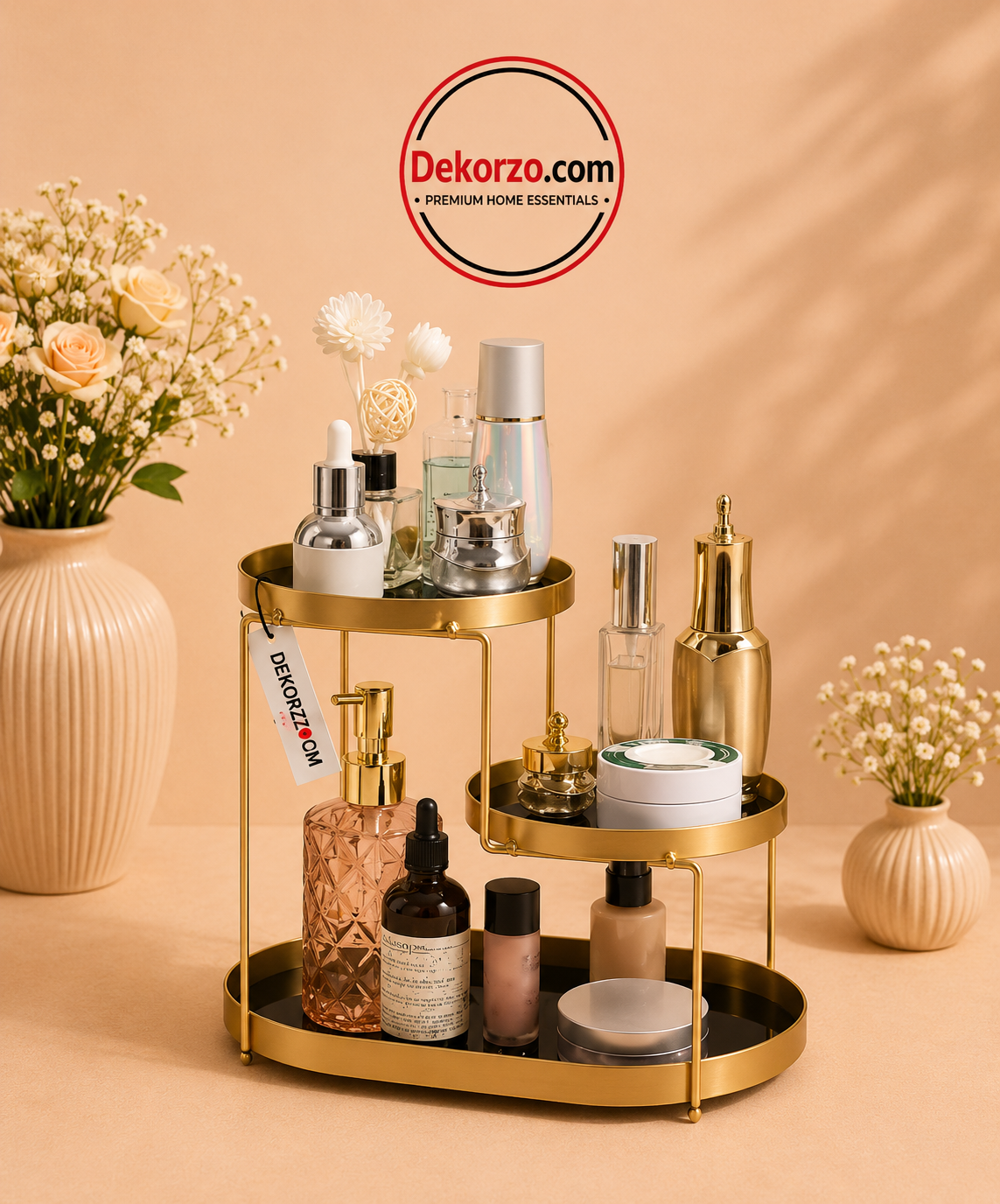 3-Tier Golden Vanity Organizer & Serving Tray