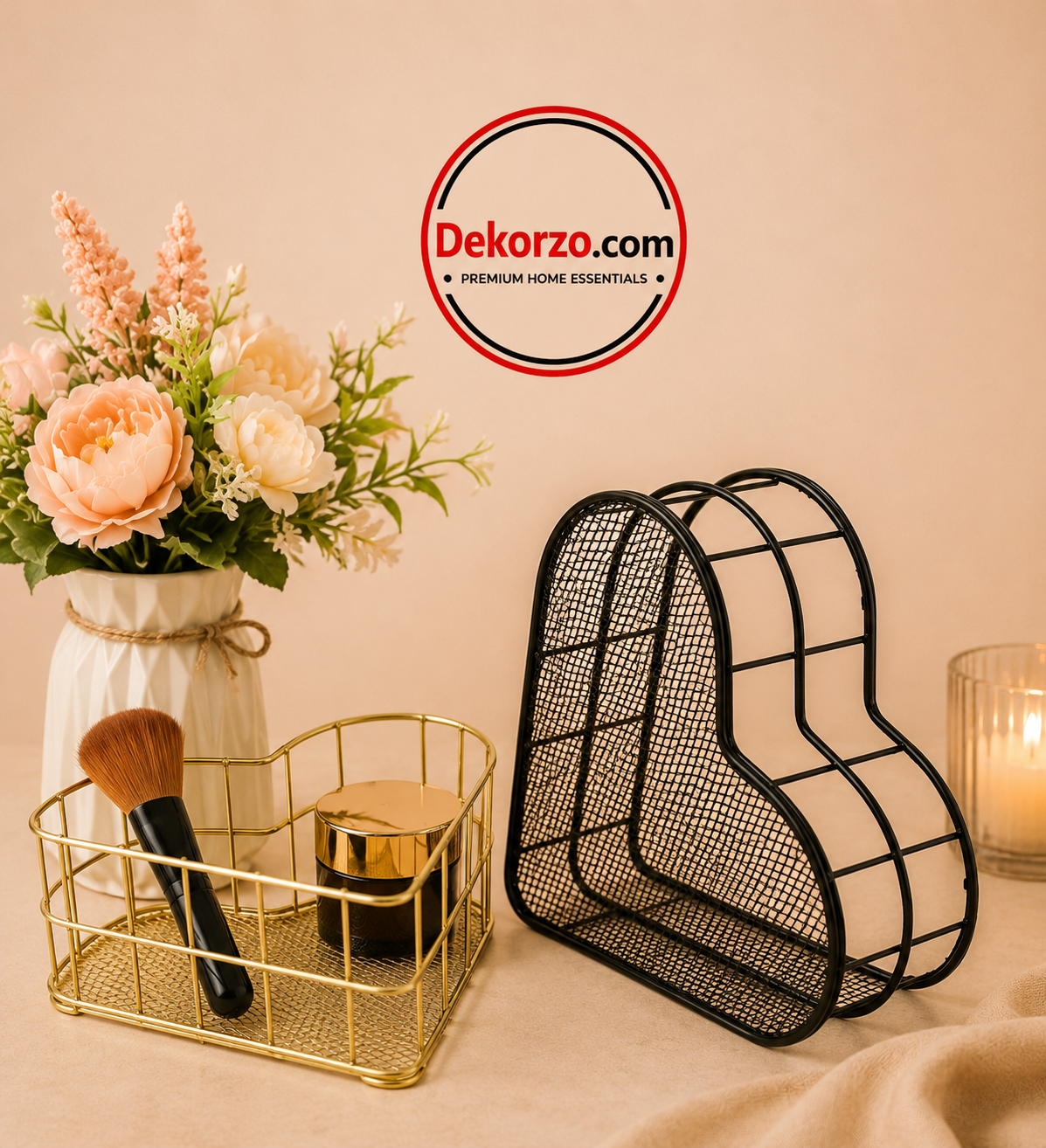Heart-Shaped Gold Metal Storage Organizer Basket