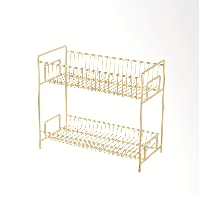 Golden Metal Bathroom Shelf - Elegant Versatile Cosmetic Organizer