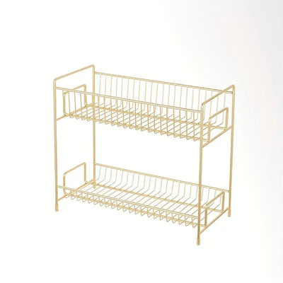 Golden Metal Bathroom Shelf - Elegant Versatile Cosmetic Organizer