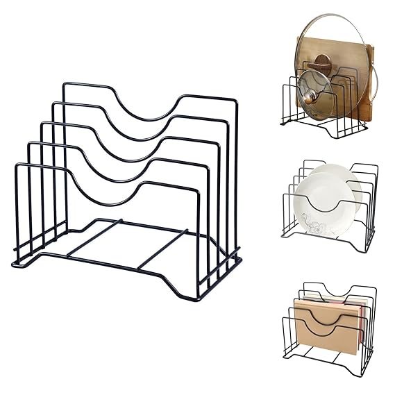 Metal Pot Lid Organizer Rack – Kitchen Countertop & Cabinet Storage Holder