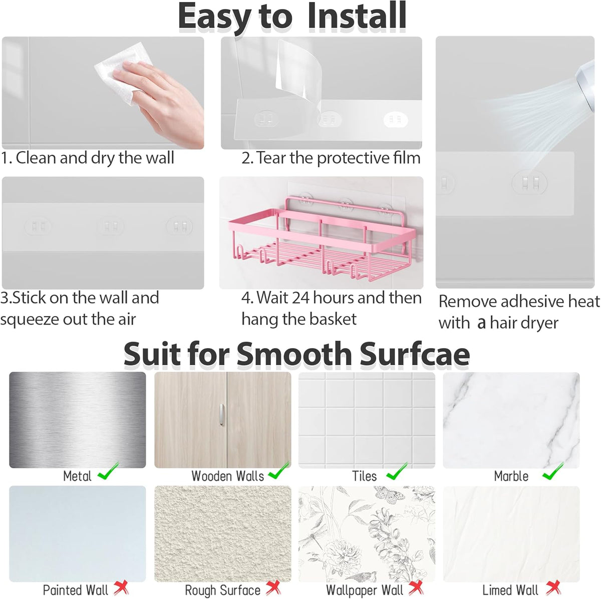 Bathroom Organizer Rack Set – Pink