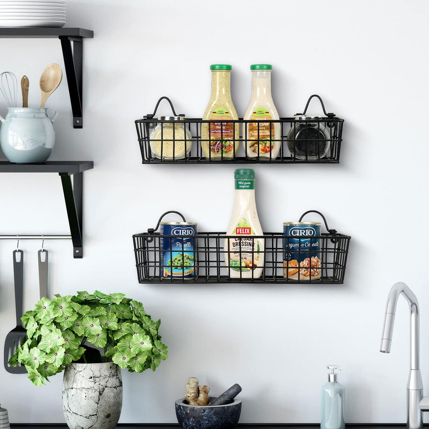 Wall Mounted Storage Baskets, Metal Wire Organizer