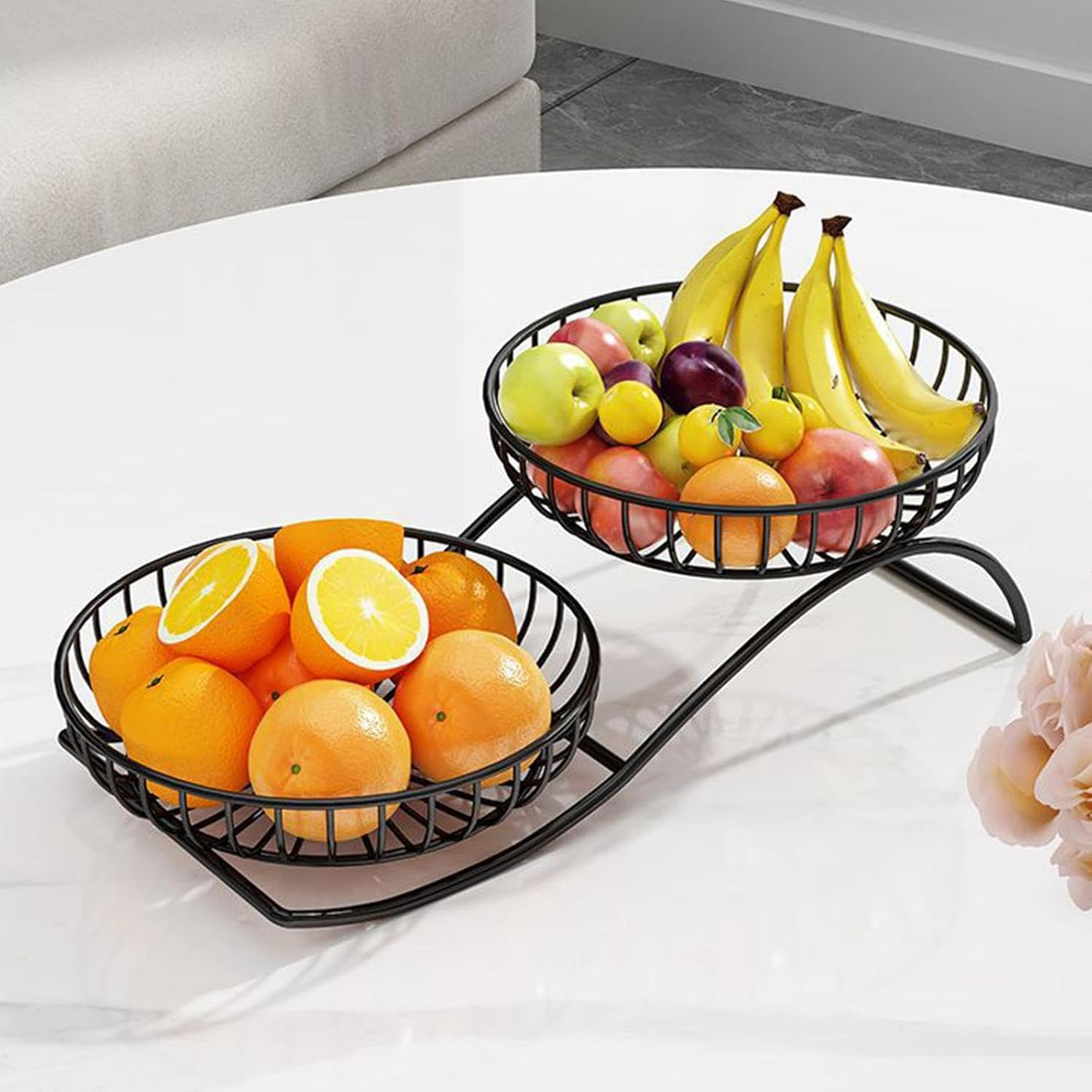 Round Metal Fruit Basket for Kitchen and table