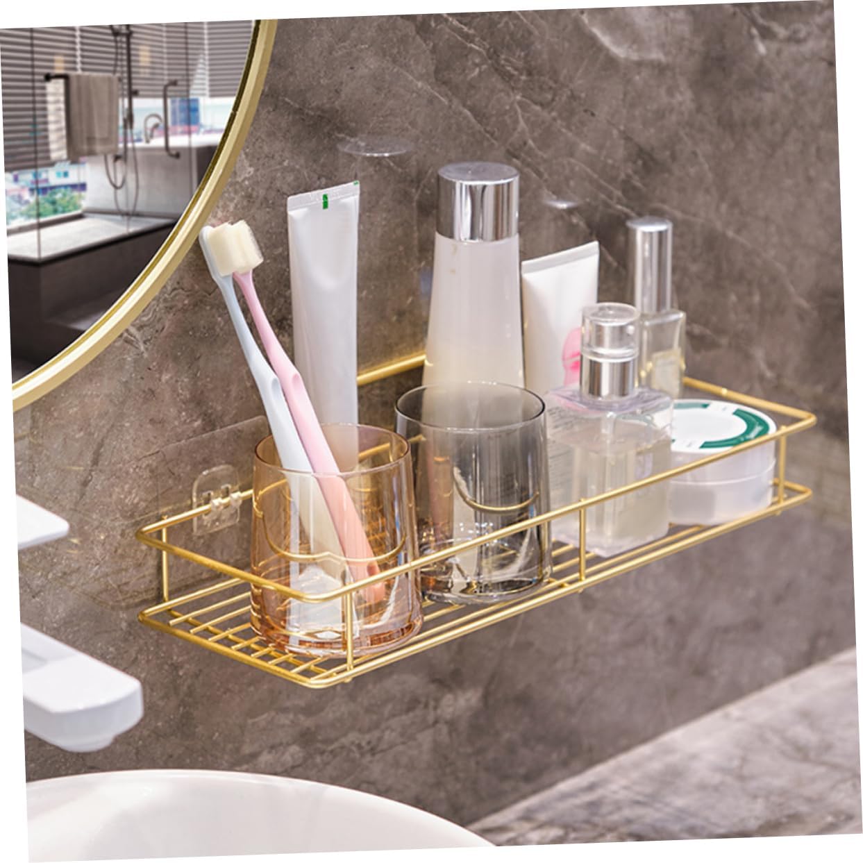 Bathroom Shelf, Bathroom Wall-mounted Square Storage Rack, Toilet Cosmetic Rack