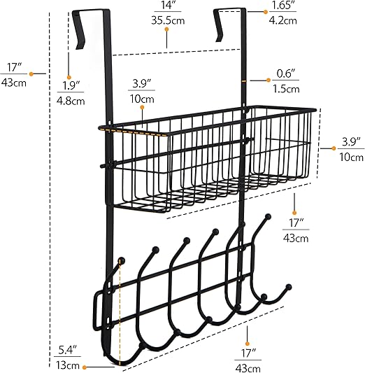 Metal Wire Storage Basket with 6 Hooks Black