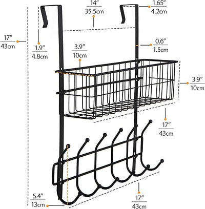 Metal Wire Storage Basket with 6 Hooks Black