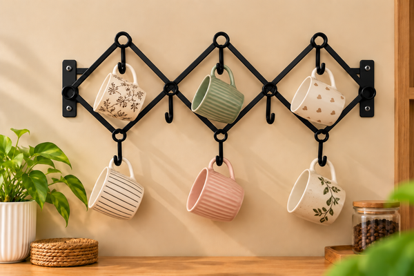 Wall Mounted Mug & Cup Holder Rack – Black