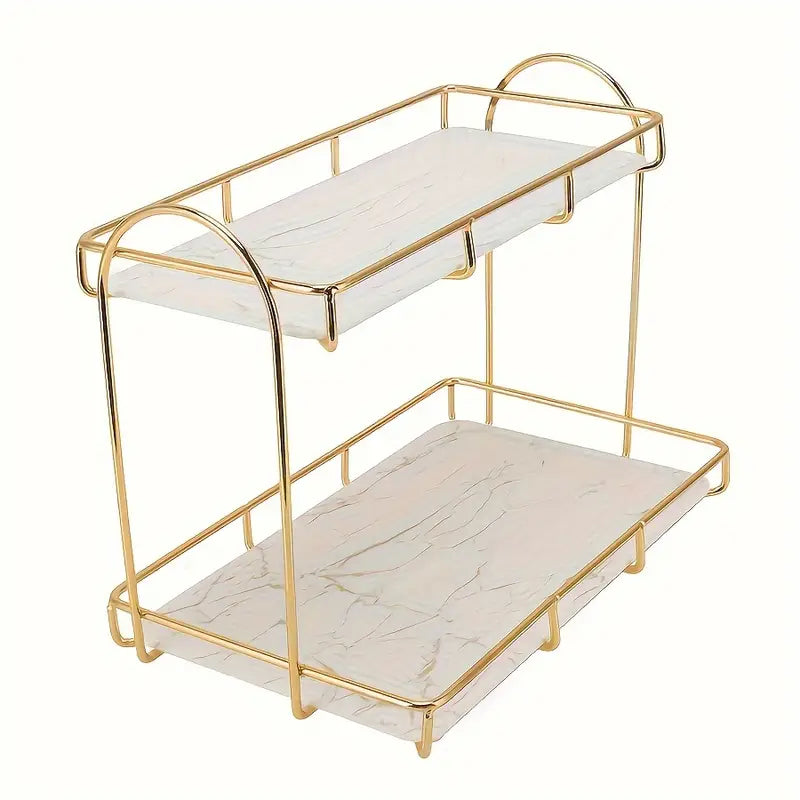 2-Tier Golden Organizer - Space-Saving Bathroom Shelf for Perfume & Cosmetics