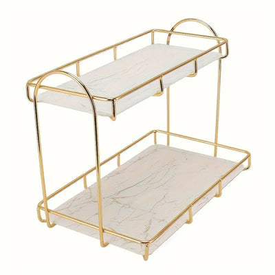 2-Tier Golden Organizer - Space-Saving Bathroom Shelf for Perfume & Cosmetics
