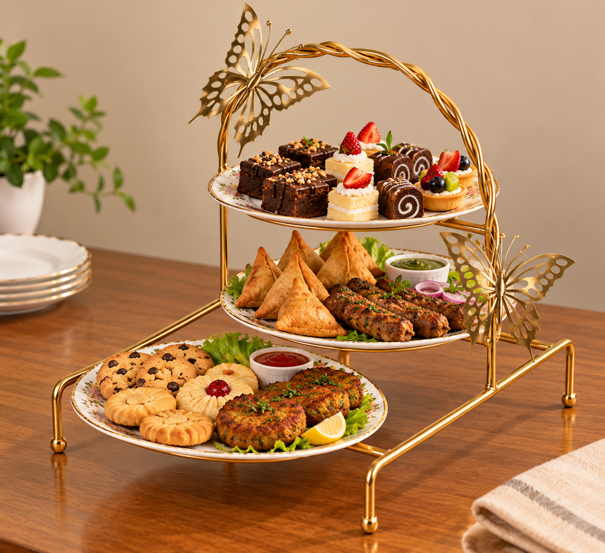 Golden Butterfly 3-Tier Serving Stand