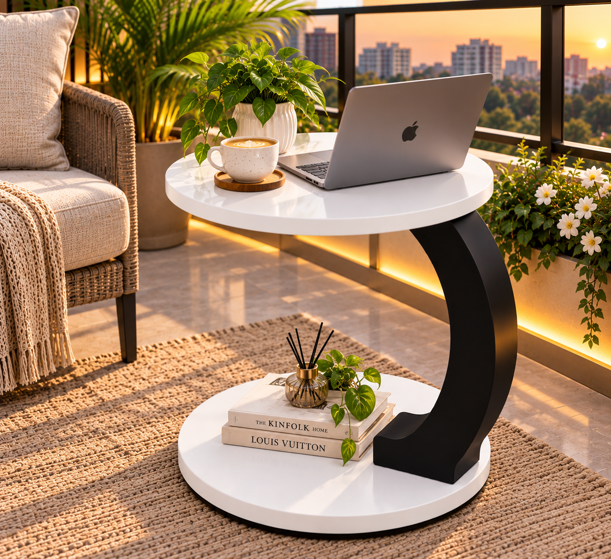 Modern C-Shaped Round Side [ C Table – White ]