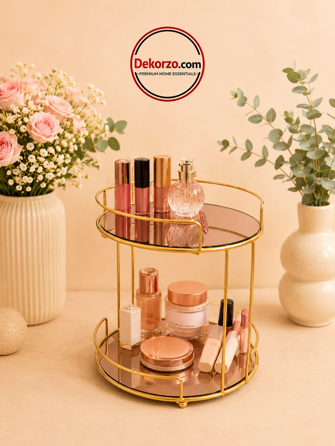 Metal Makeup Holder with Mirror Tray