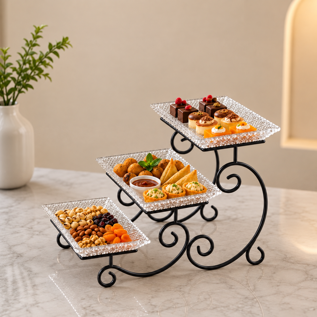 3-Tier Luxury Gold Crystal Serving Stand