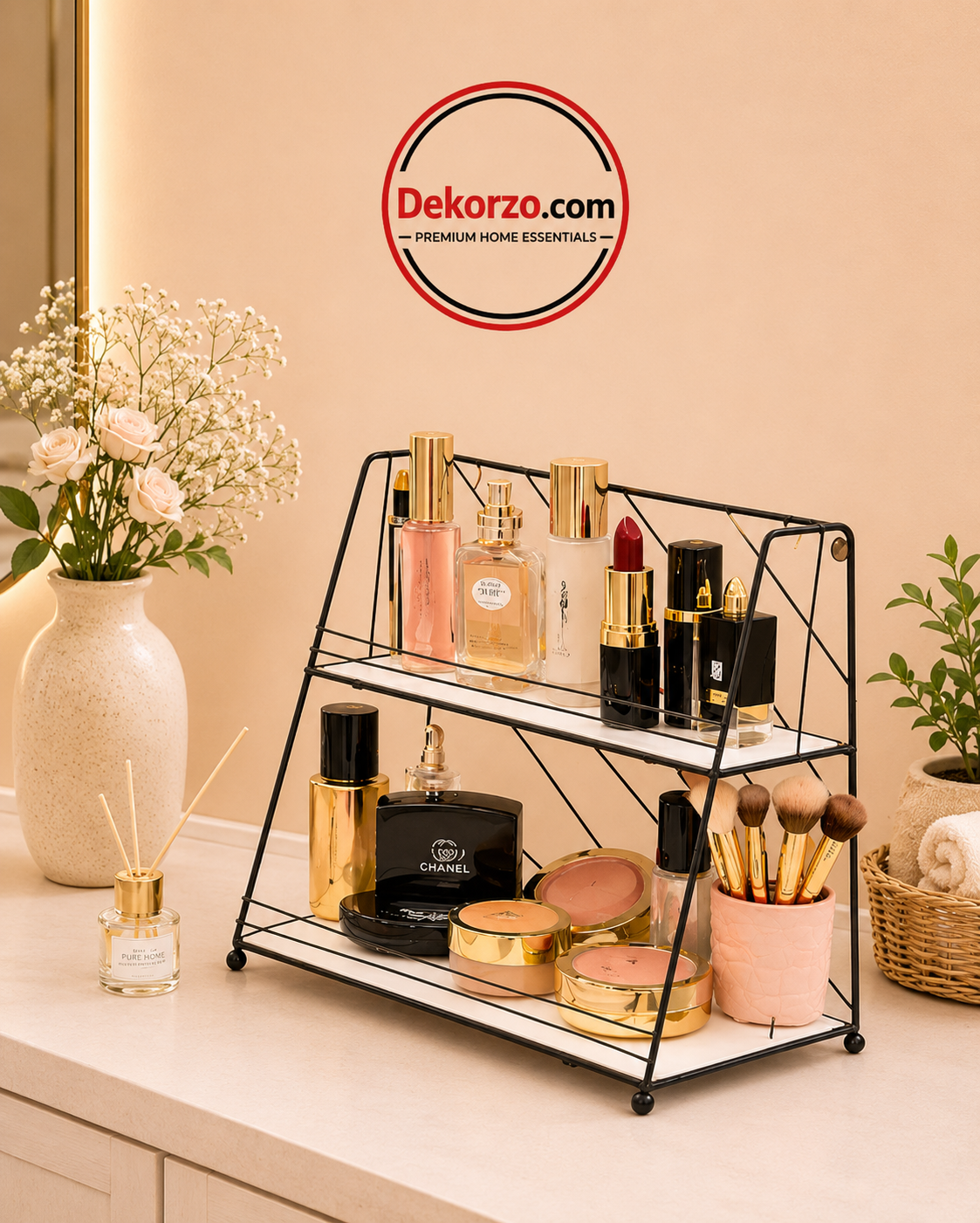 Gold Metal Cosmetic Storage Shelf