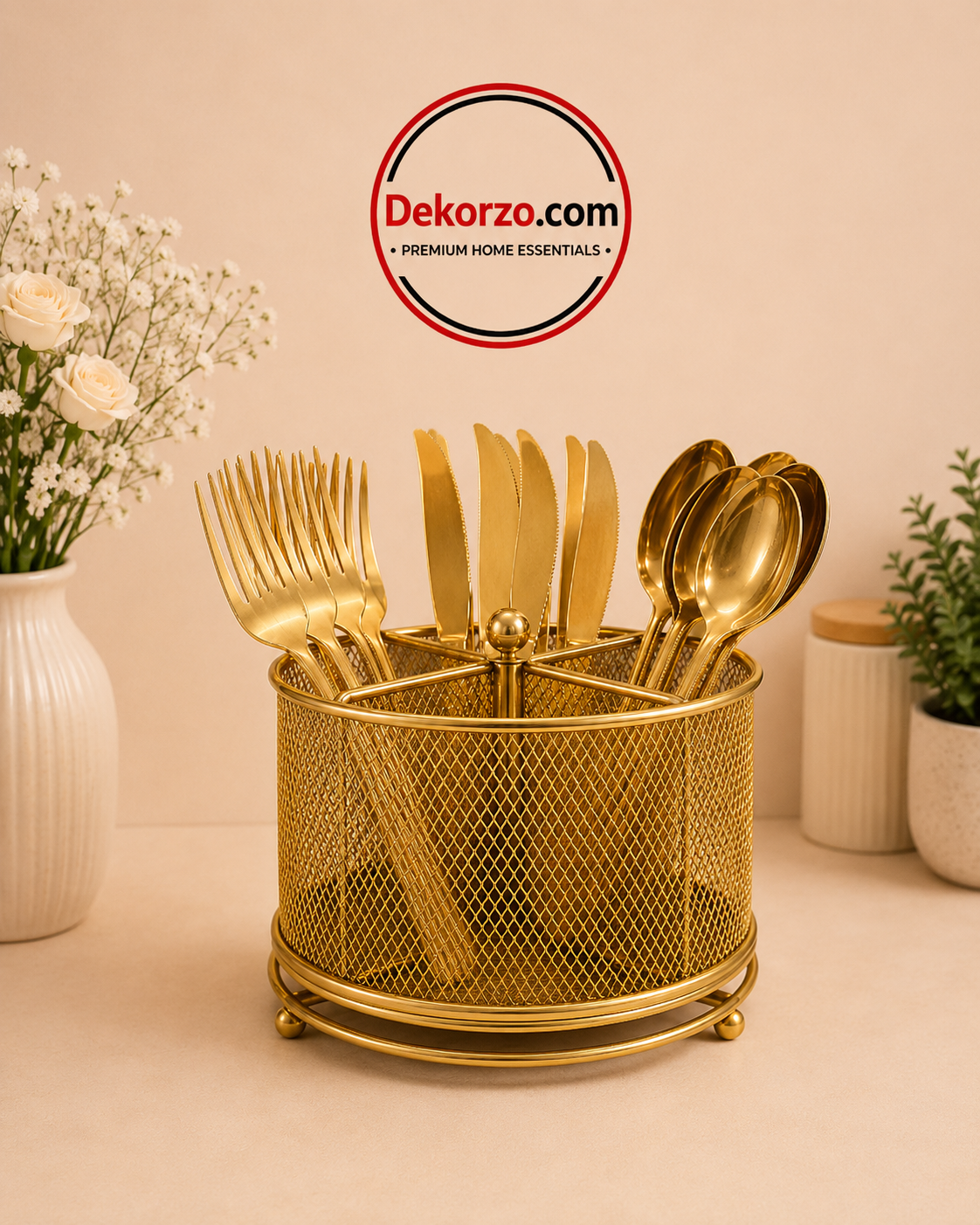 Cutlery Holder Stand – Metal Mesh Spoon Fork Organizer