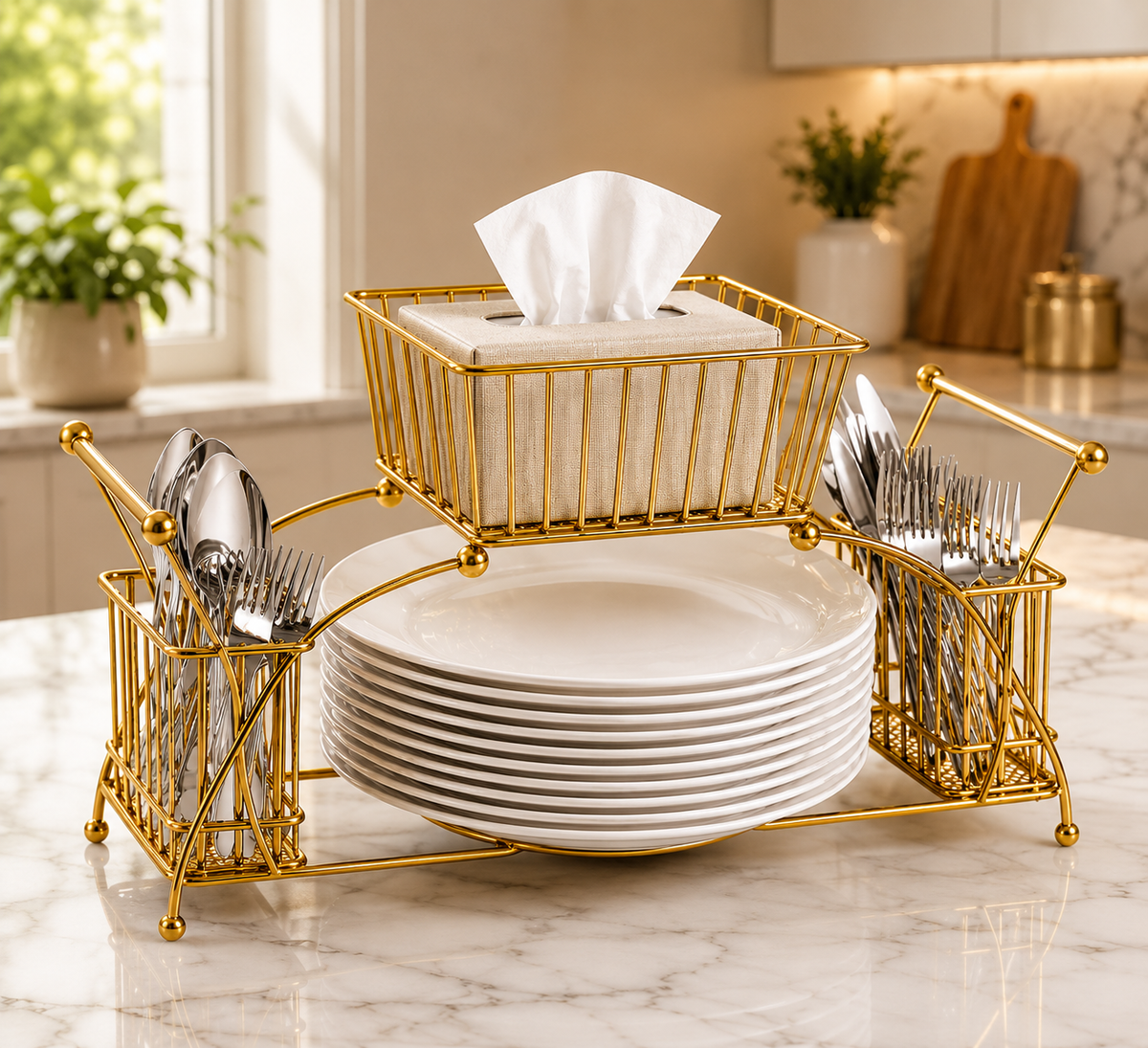 2 Tier Metal Dish Drying Rack with Cutlery Holder & Bowl Basket