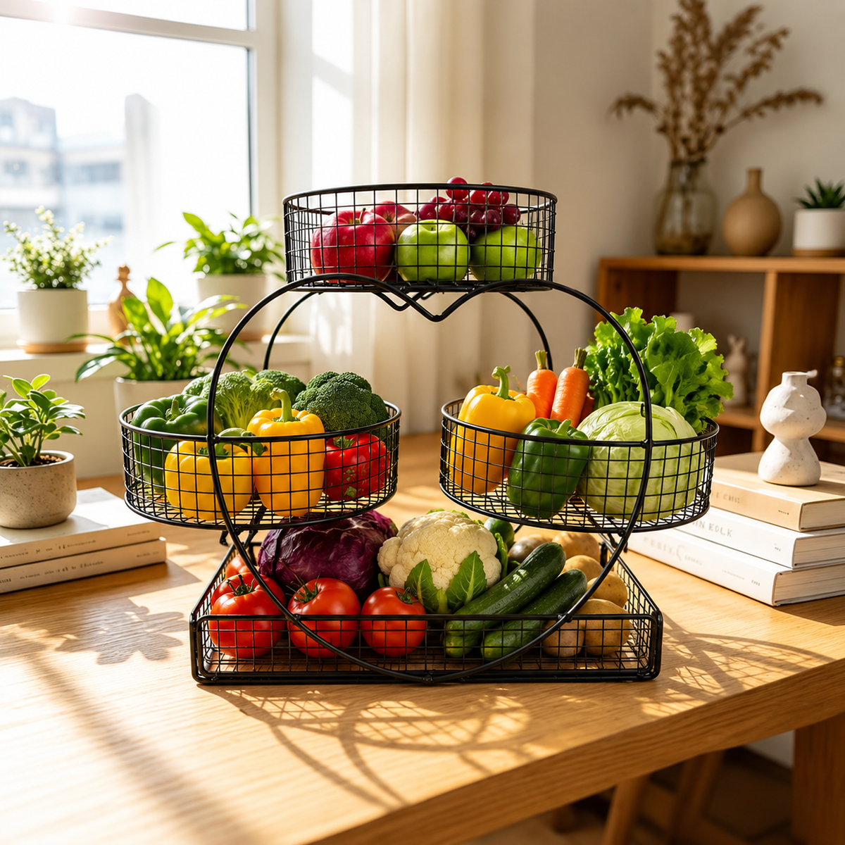 4-Tier Metal Fruit & Vegetable Storage Rack – Black