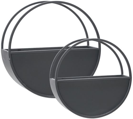 Modern Round Wall Mounted Metal Planter Shelf – Black
