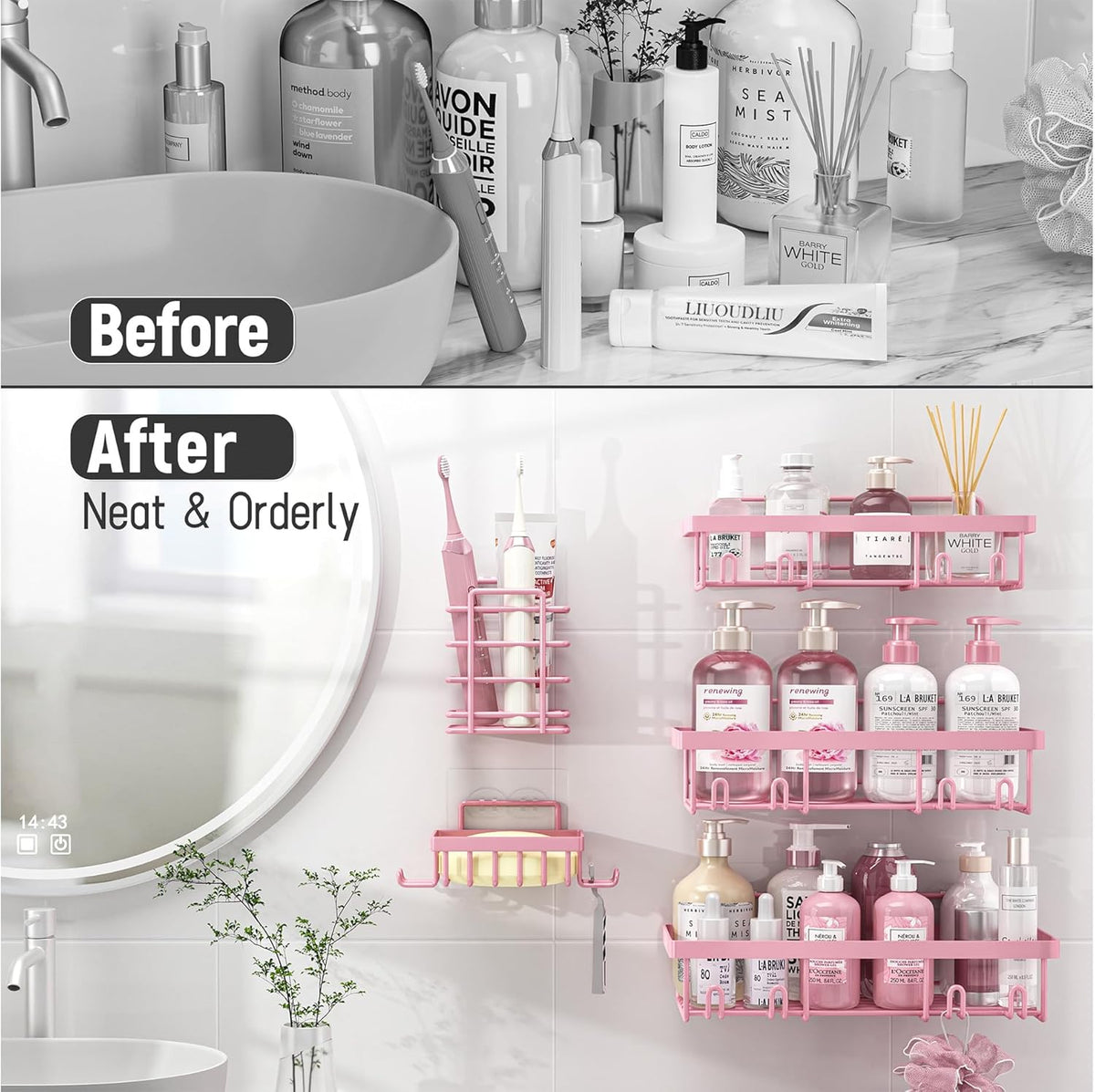 Bathroom Organizer Rack Set – Pink