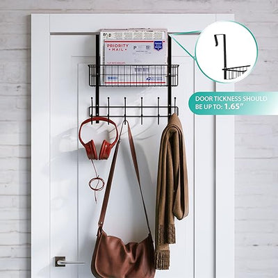 Metal Wire Storage Basket with 6 Hooks Black