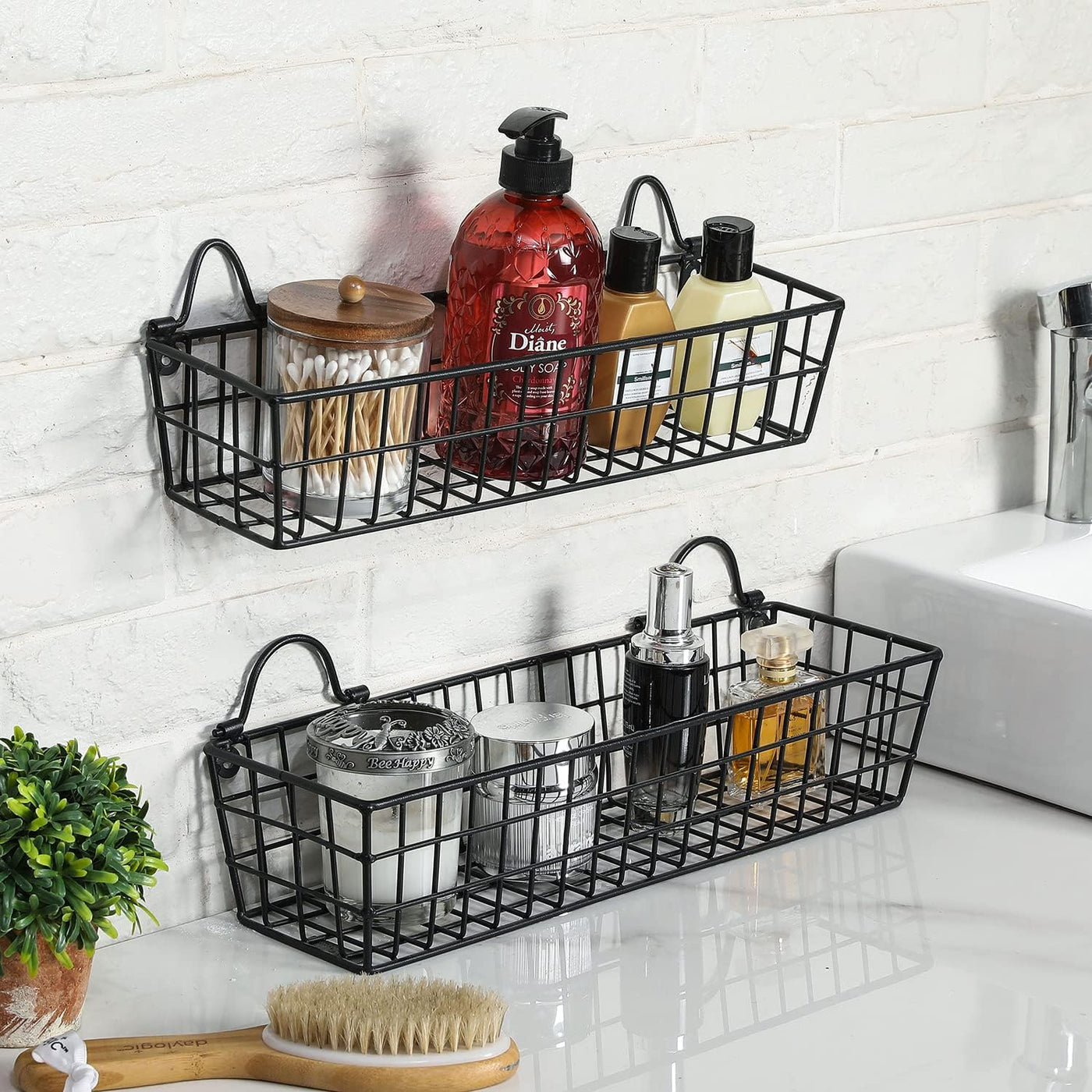 Wall Mounted Storage Baskets, Metal Wire Organizer