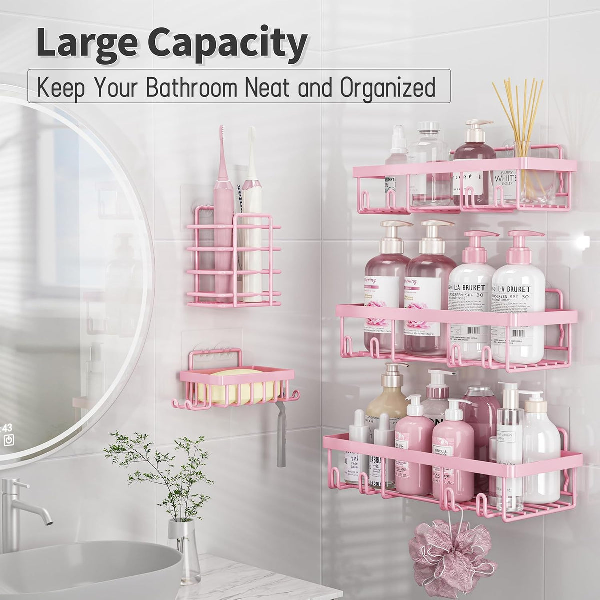 Bathroom Organizer Rack Set – Pink