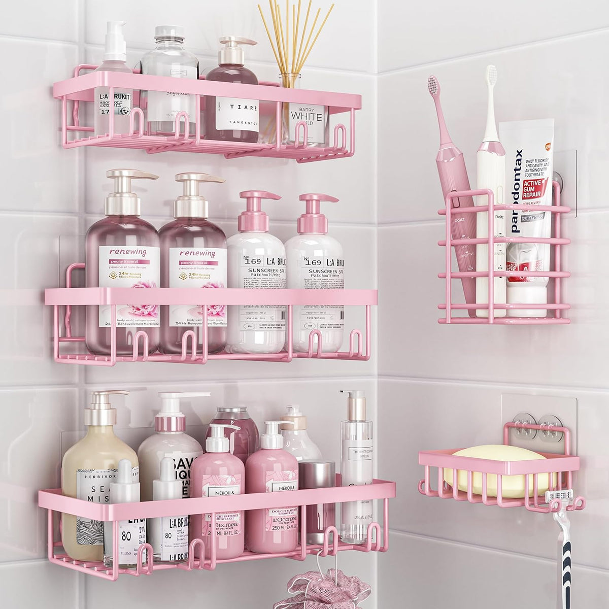 Bathroom Organizer Rack Set – Pink
