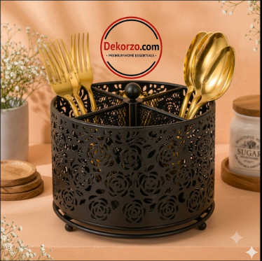 Luxury Rotating Cutlery Holder – Black & Gold