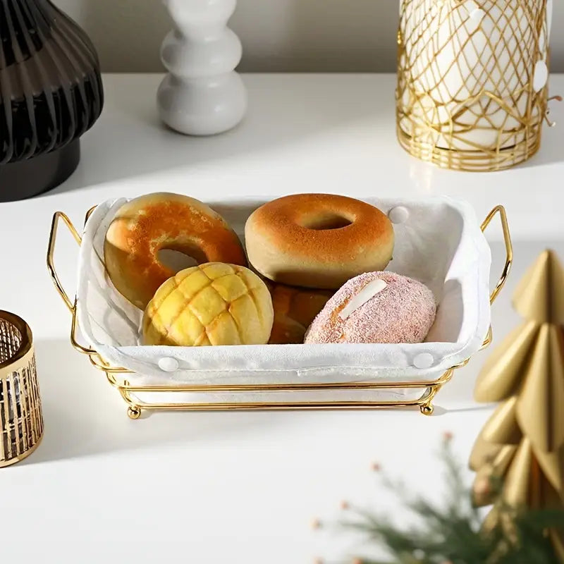 Stylish Gold Fruit Bowl for Kitchen, Iron Wire Fruit Storage Basket