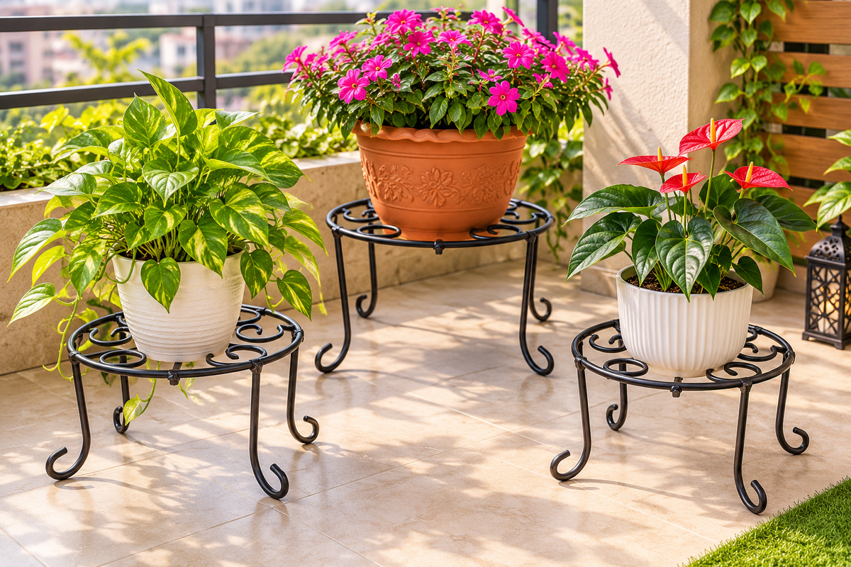 Decorative Black Metal Plant Stands – Scrollwork Iron Pot Holders
