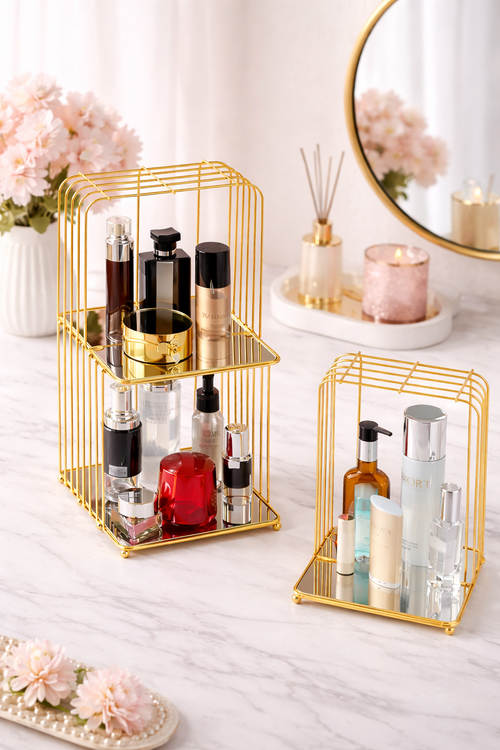 Gold Metal Makeup Organizer