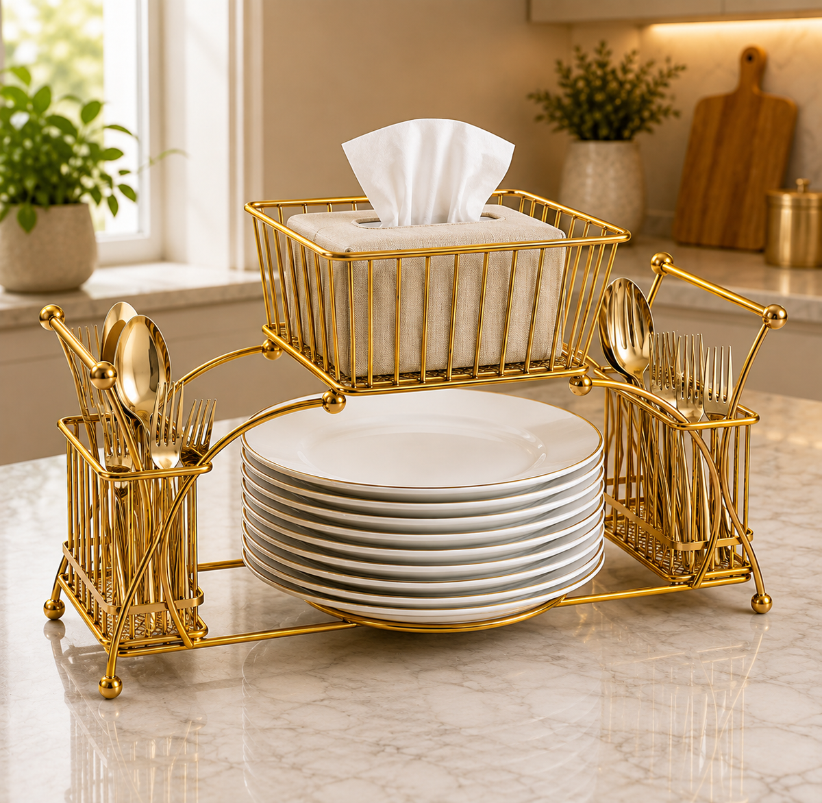 2 Tier Metal Dish Drying Rack with Cutlery Holder & Bowl Basket