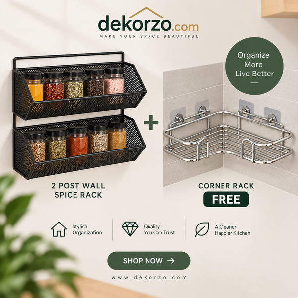 2-Tier Wall Spice Rack + Free Corner Rack | Dekorzo
