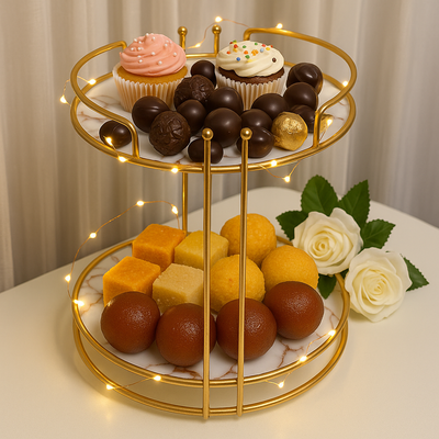 2-Tier Gold & Black Marble makeup organizer
