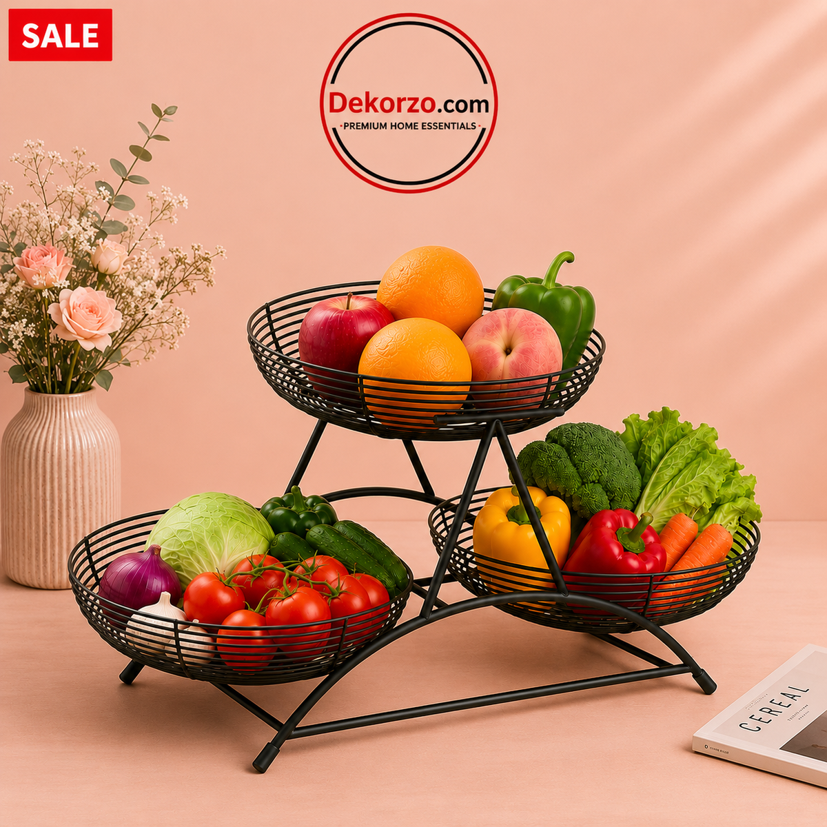 3-Layer Metal Wire Kitchen Storage Rack – Elegant Countertop Fruits & Vegetables Holder Basket
