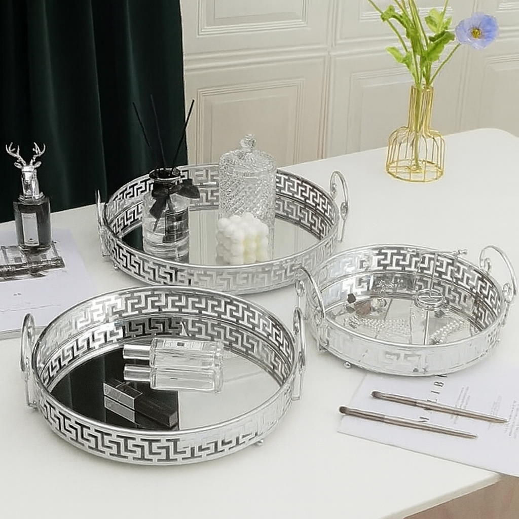 Glass Mirror Gold Luxury Storage Display Tray