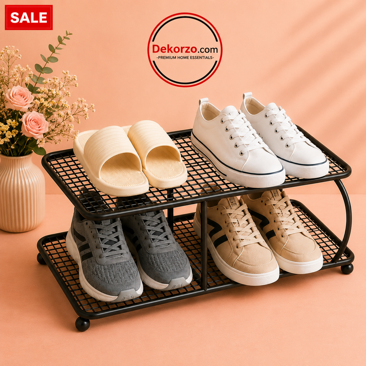 Modern Matte Black Multi-Purpose 2-Tier Shoe Organizer Stand