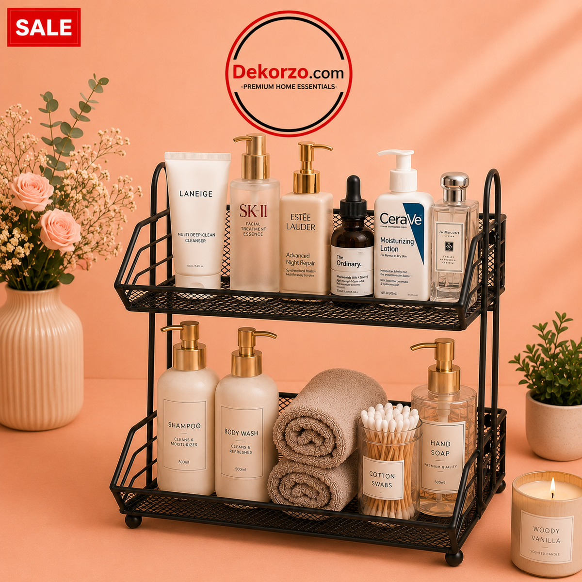 Modern Gold Double-Layer Kitchen Countertop Organizer Rack