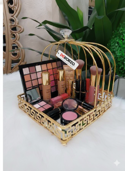 Premium quality golden metal makeup organizer