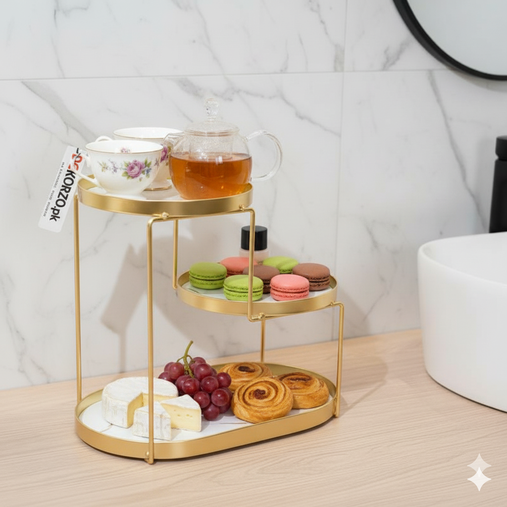 3-Tier Golden Vanity Organizer & Serving Tray