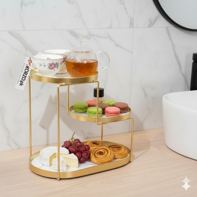 3-Tier Golden Vanity Organizer & Serving Tray