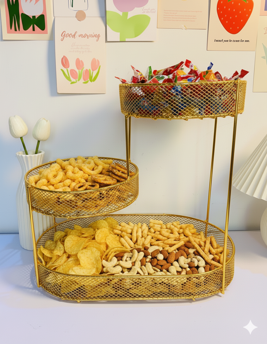 Multi-Tier Metal Fruit Basket - Large, Luxury Design