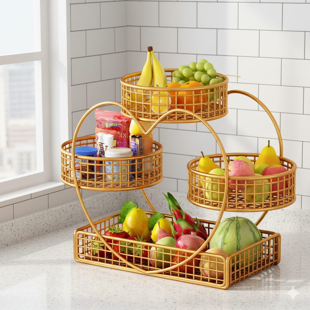 Heart-Shaped 3-Tier Metal Fruit Basket