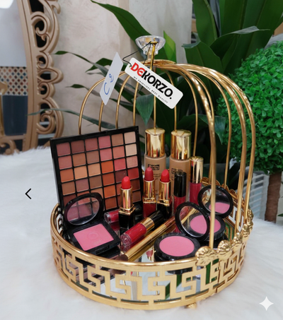 Premium quality golden metal makeup organizer