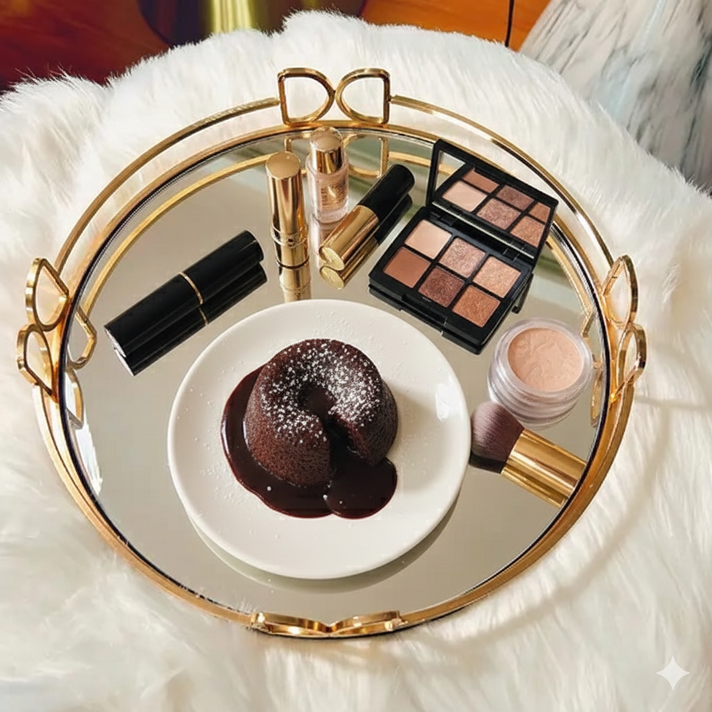 Elegant Golden Round Mirror Tray