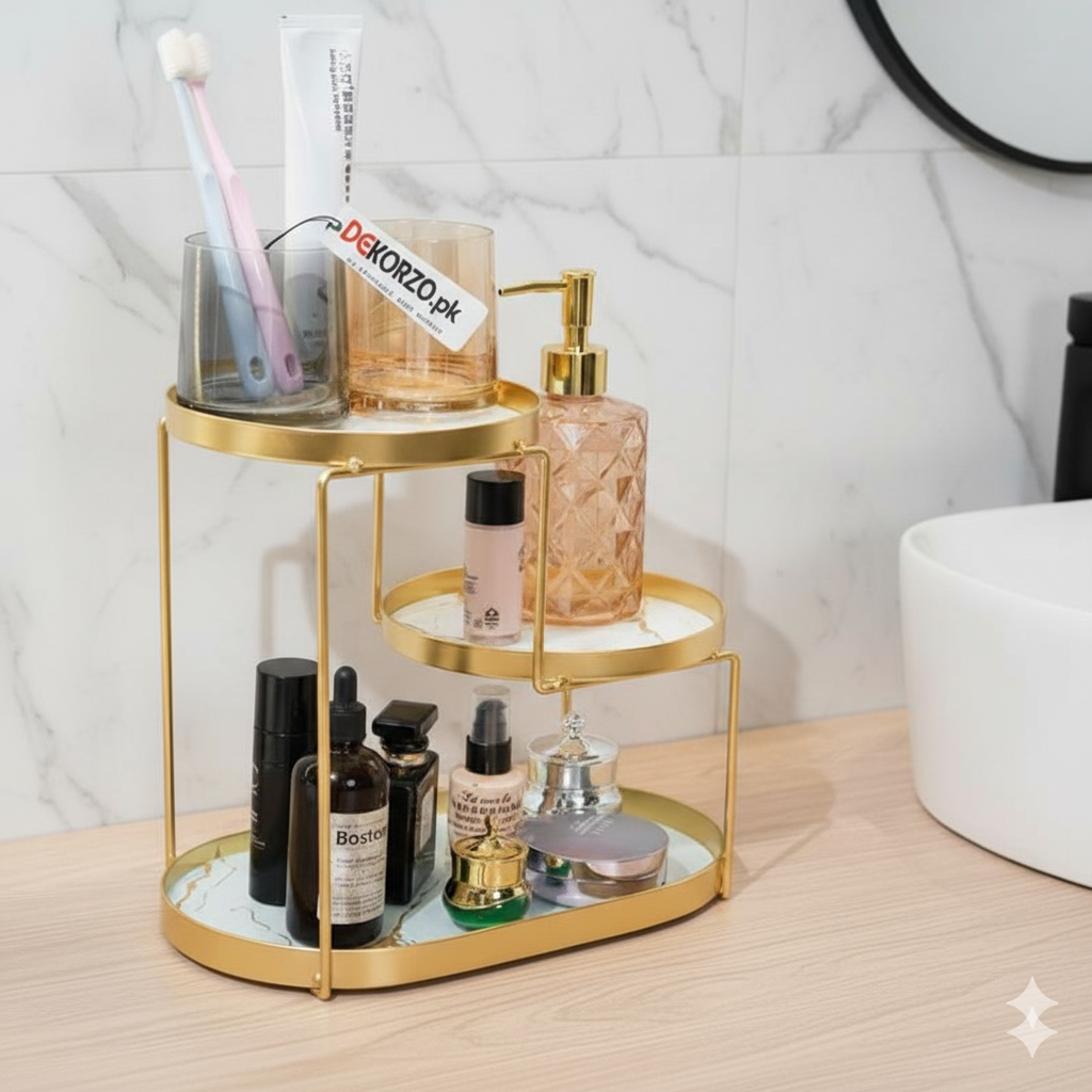 3-Tier Golden Vanity Organizer & Serving Tray