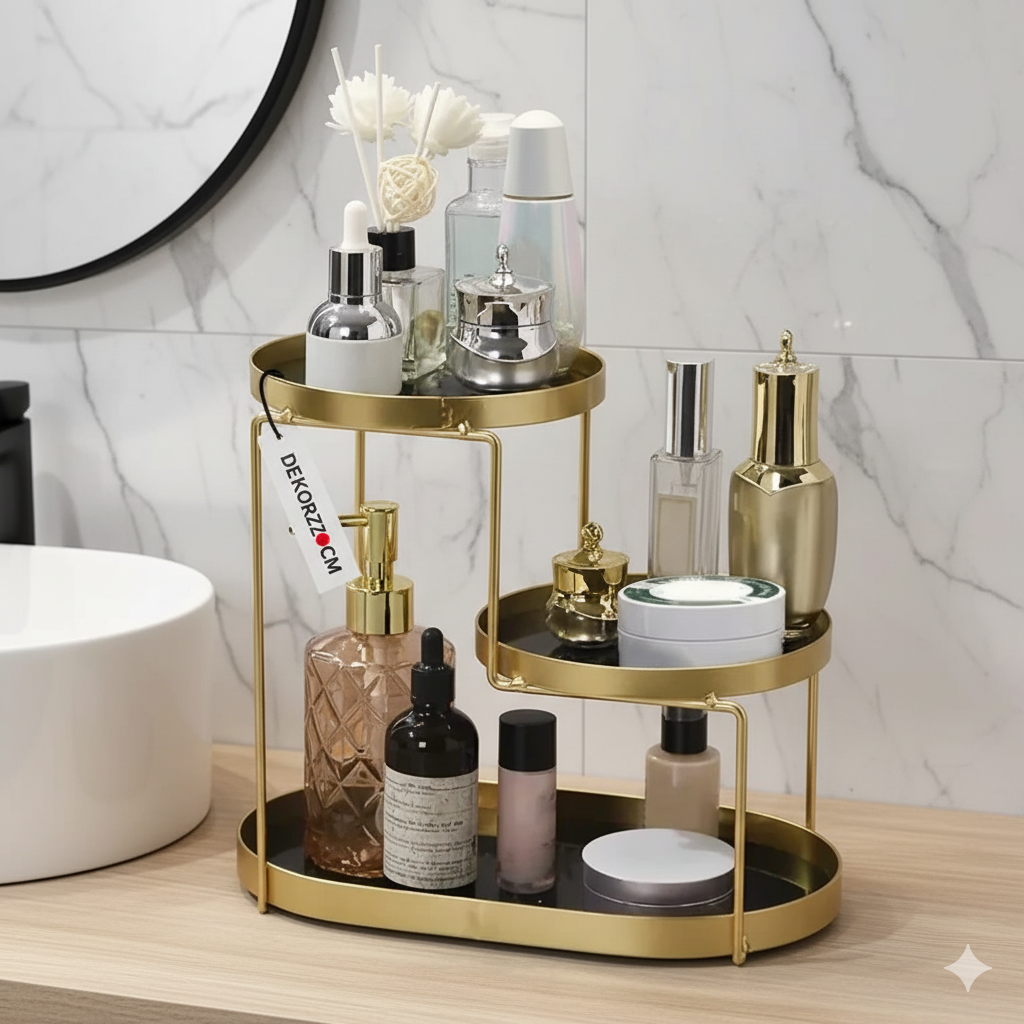 3-Tier Golden Vanity Organizer & Serving Tray