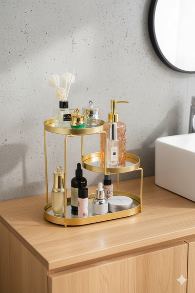 3-Tier Golden Vanity Organizer & Serving Tray