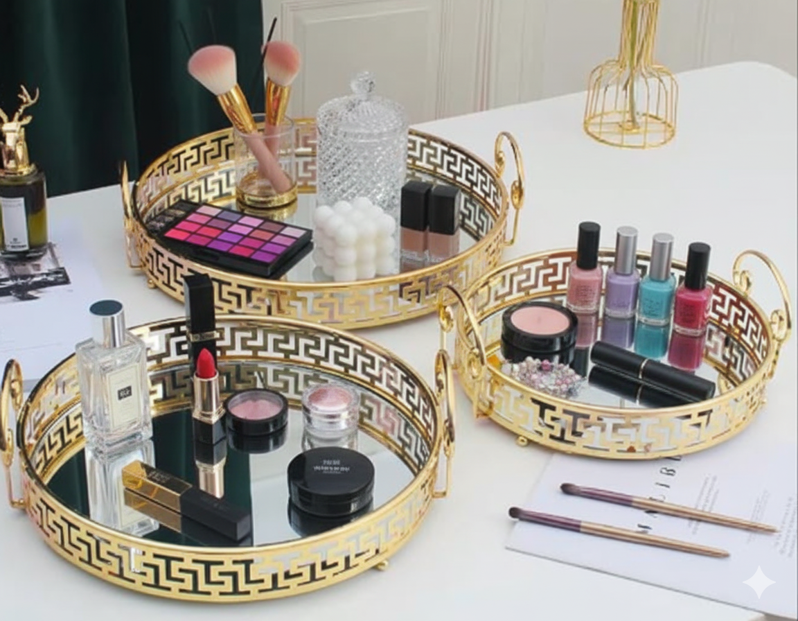 Glass Mirror Gold Luxury Storage Display Tray
